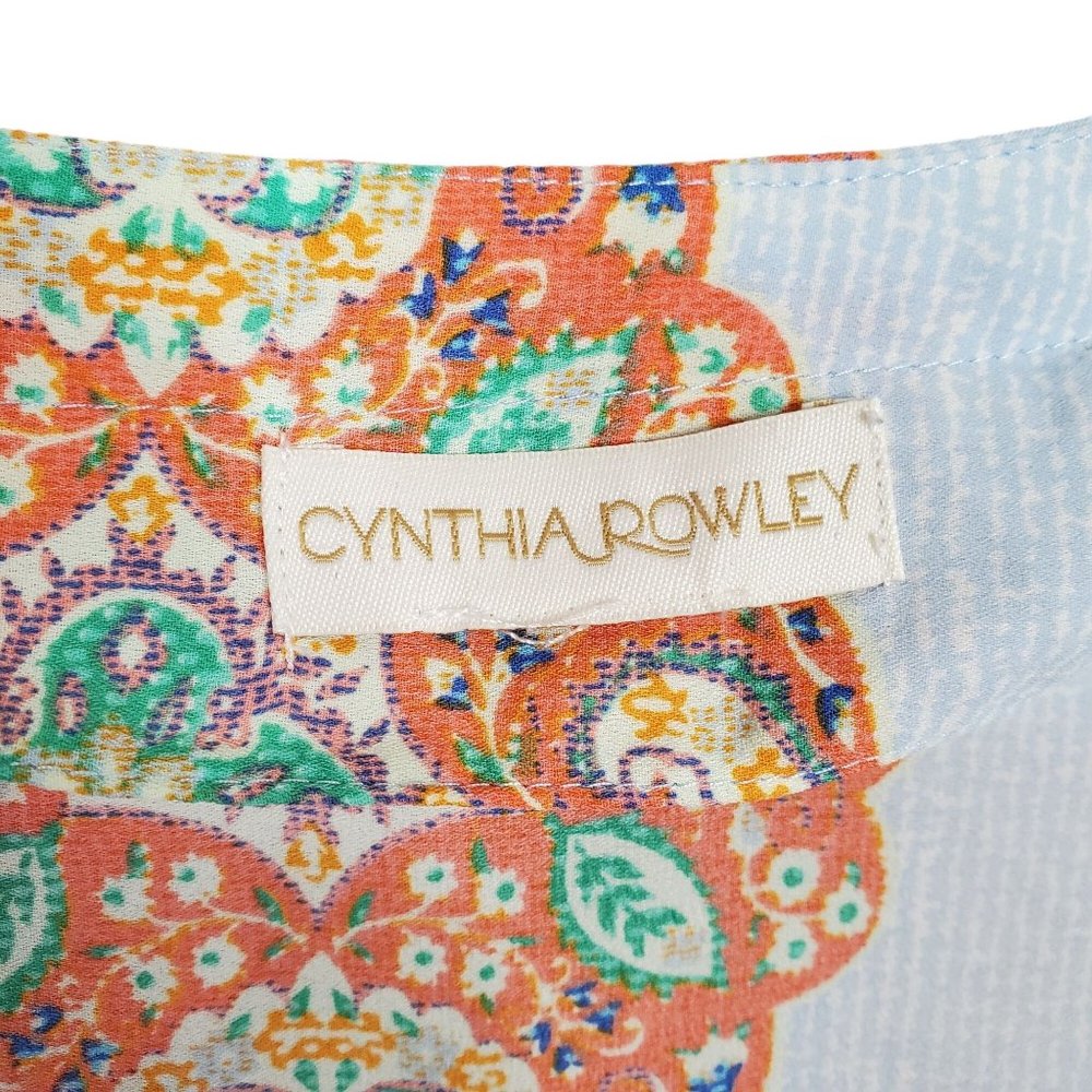 Cynthia Rowley Size 2X Tunic Blouse Pullover Medallion Print Split Neck Blue - Picture 7 of 13